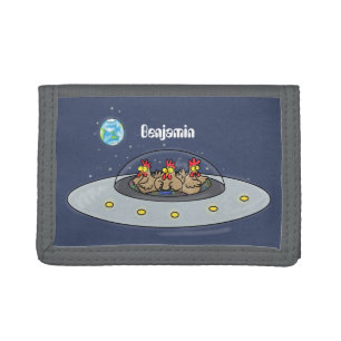 Funny chickens in space cartoon illustration tri-fold wallet