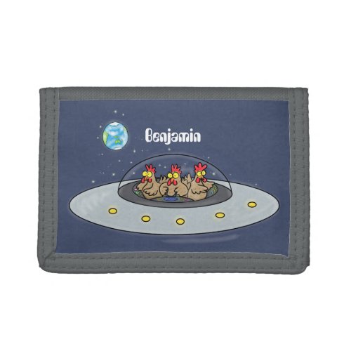 Funny chickens in space cartoon illustration trifold wallet