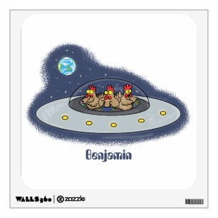 Funny chickens in space cartoon illustration  wall decal