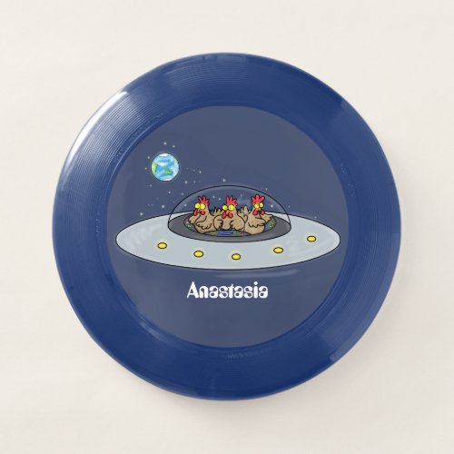 Funny chickens in space cartoon illustration Wham_O frisbee