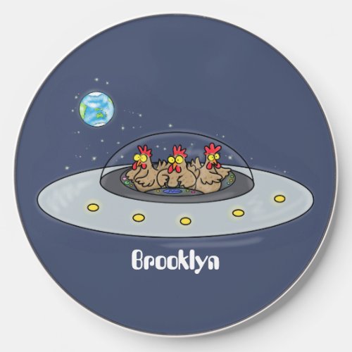 Funny chickens in space cartoon illustration wireless charger 