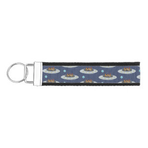 Funny chickens in space cartoon illustration wrist keychain