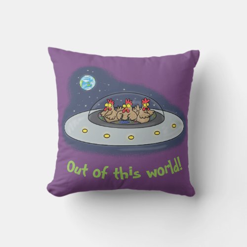 Funny chickens in space cartoon pillow
