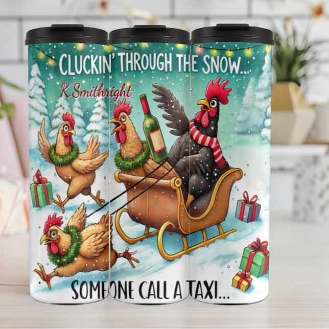 Funny Chickens Pulling Sleigh Thermal Tumbler (Creator Uploaded)