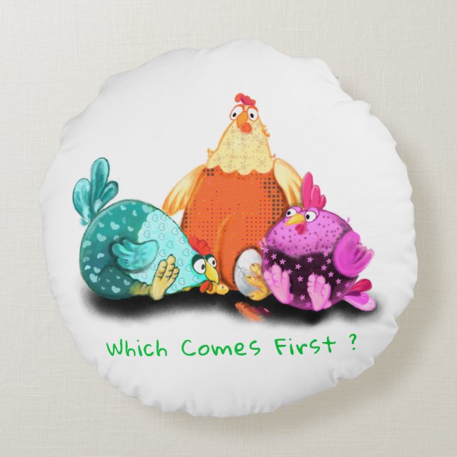 Funny Chickens Round Pillow - Custom Text (Back)
