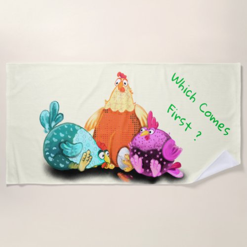 Funny Chickens Waiting Egg To Hatch Beach Towel
