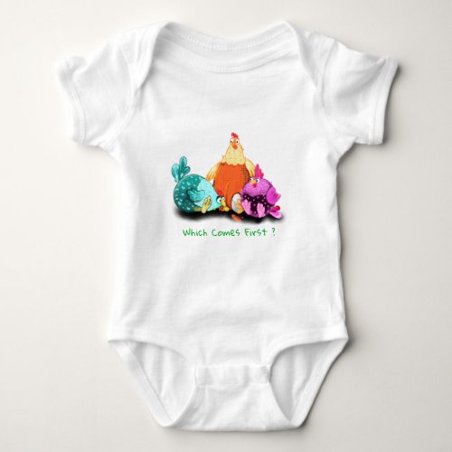 Funny Chickens Waiting Egg To Hatch _ Custom Text  Baby Bodysuit