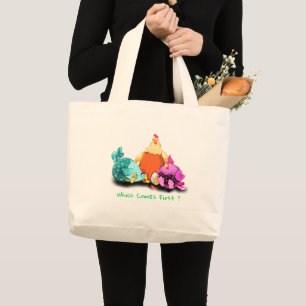 Funny Chickens Waiting Egg To Hatch - Custom Text Large Tote Bag
