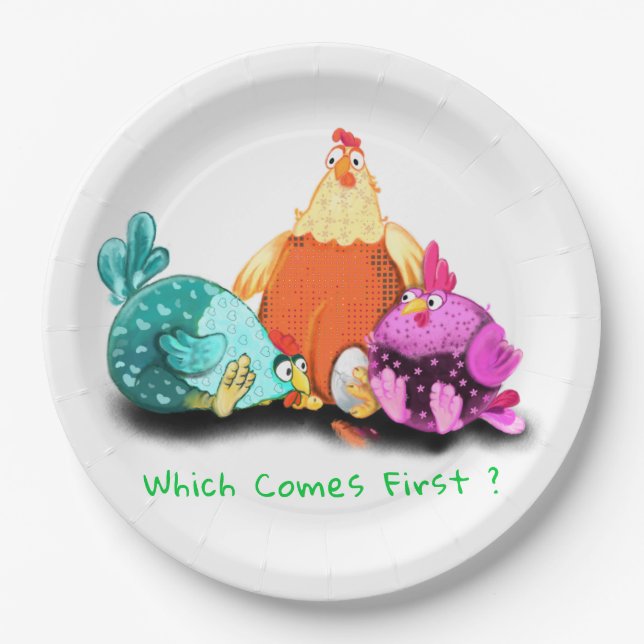 Funny Chickens Waiting Egg To Hatch - Custom Text  Paper Plates (Front)