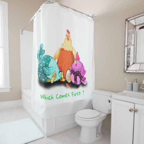Funny Chickens Waiting Egg To Hatch _ Custom Text  Shower Curtain