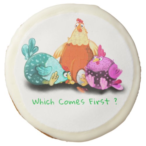 Funny Chickens Waiting Egg To Hatch _ Custom Text  Sugar Cookie