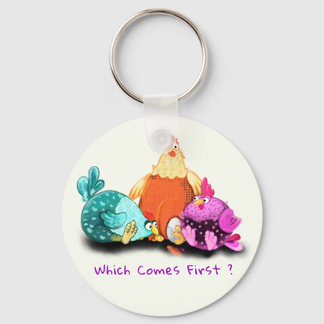 Funny Chickens Waiting Egg To Hatch - Fun Keychain (Front)