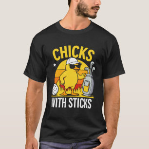 Funny Chicks with Sticks Golf Pickleball Sunset T-Shirt