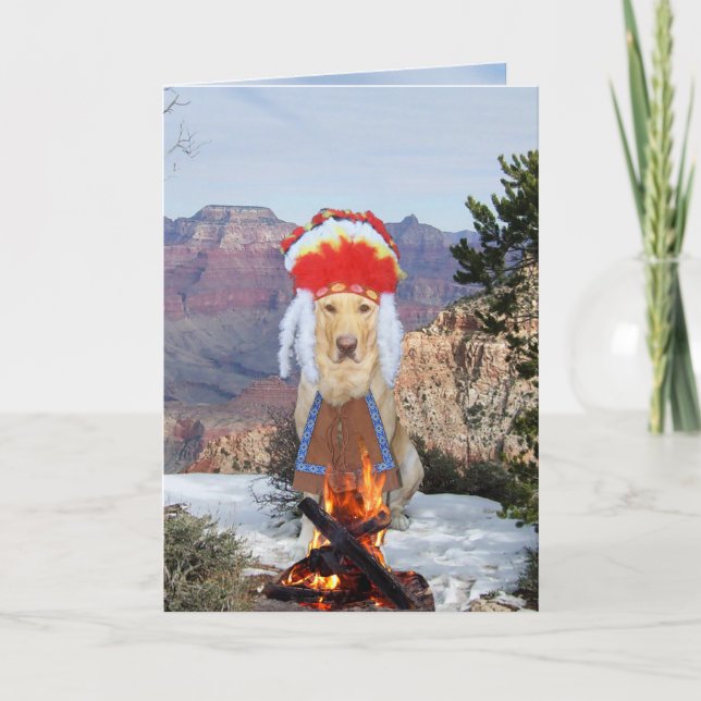 Funny Chief Dog/Lab Smoke Signals Birthday Card (Front)