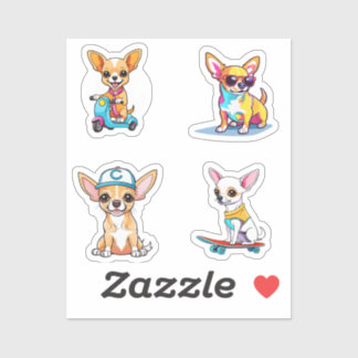Funny Chihuahua Cartoon Art 4 Pack Stickers