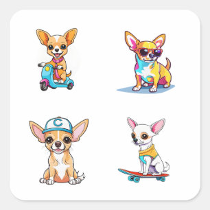 Funny Chihuahua Cartoon Art 4 Pack Stickers