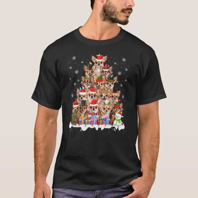 Funny Chihuahua Christmas Lights Tree Dog Lover Xm T-Shirt (Front)