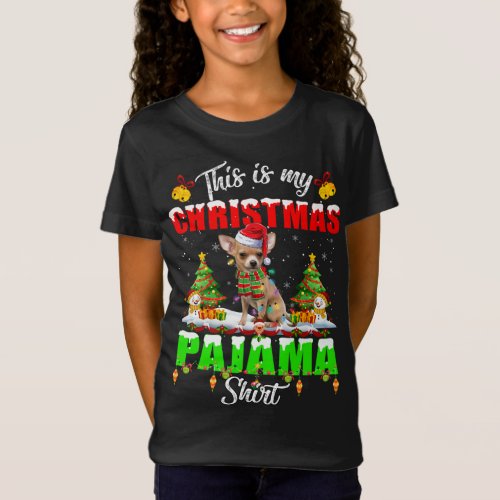Funny Chihuahua Christmas Pajama Santa Hat Xmas T_Shirt