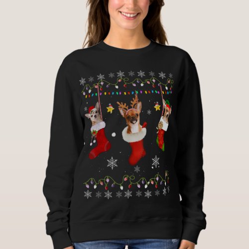 Funny Chihuahua Christmas Socks Lights Gift Dog Lo Sweatshirt