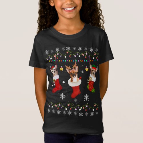 Funny Chihuahua Christmas Socks Lights Gift Dog Lo T_Shirt