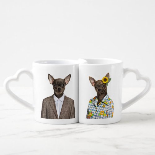 Funny chihuahua couple wedding wearing outfit coffee mug set