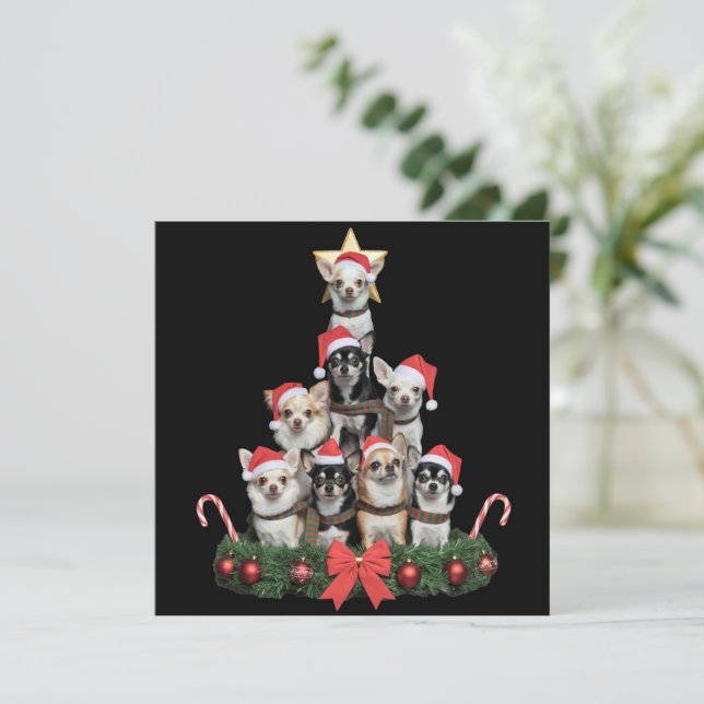 Funny Chihuahua Dog Christmas Tree Xmas  Holiday Card (Standing Front)