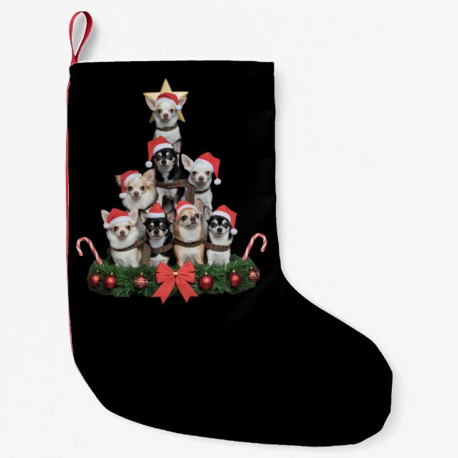 Funny Chihuahua Dog Christmas Tree Xmas  Small Christmas Stocking (Front)