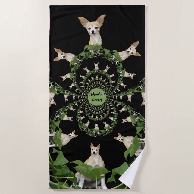 Funny Chihuahua Dog Cute Tan White Psychedelic Beach Towel (Front)
