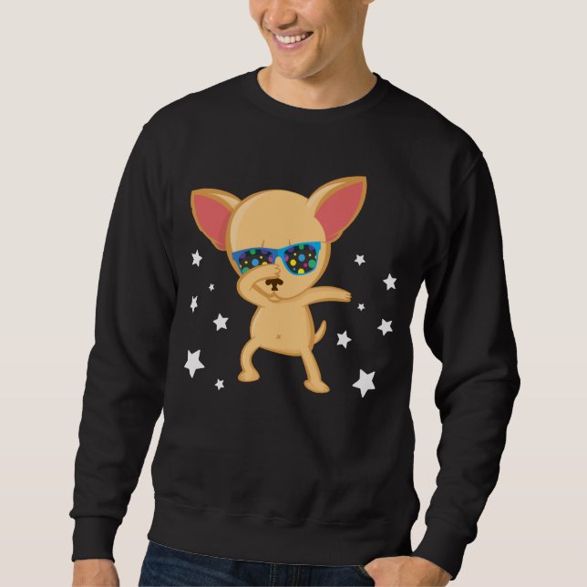 Funny Chihuahua Dog Dabbing Stars Sunglasses Sweatshirt (Front)