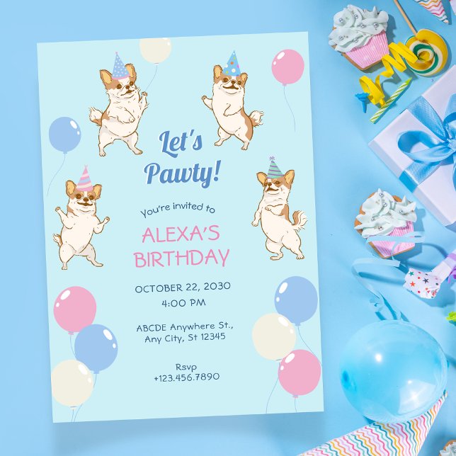 Funny Chihuahua Dog dancing pawty birthday  Invitation (Creator Uploaded)