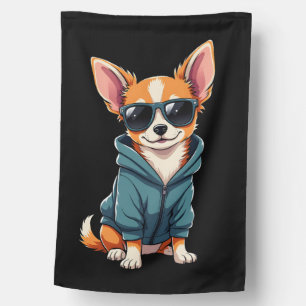 Funny Chihuahua Dog Easily Distracted By Large Dog House Flag