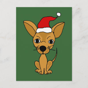 Funny Chihuahua Dog in Santa Hat Holiday Postcard
