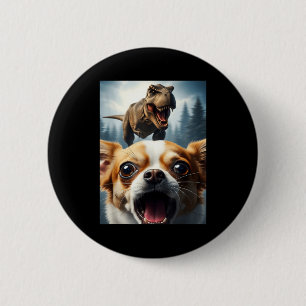 Funny Chihuahua Dog Selfie With T-rex Women Men Ki Button
