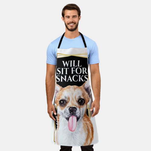Funny chihuahua dog sit for snacks watercolor art apron