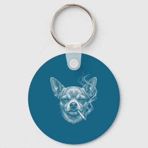 Funny Chihuahua Dog Smoking Cigarette Brainrot Mem Keychain