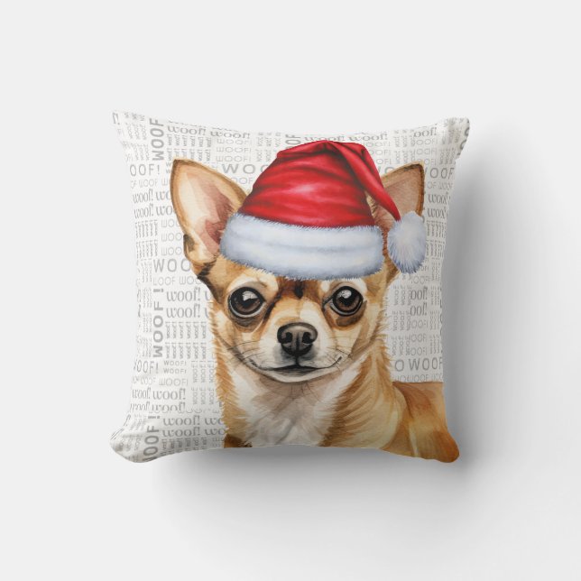Funny Chihuahua Dog Watercolor Christmas Throw Pillow (Front)