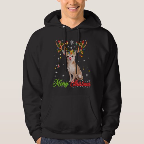 Funny Chihuahua Dog With Antlers Merry Christmas T Hoodie