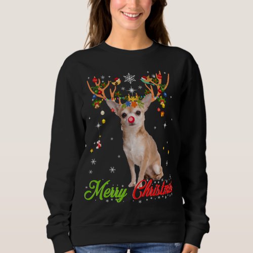 Funny Chihuahua Dog With Antlers Merry Christmas T Sweatshirt