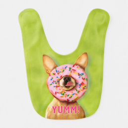 Funny Chihuahua Dog with Sprinkle Donut on Nose Bib