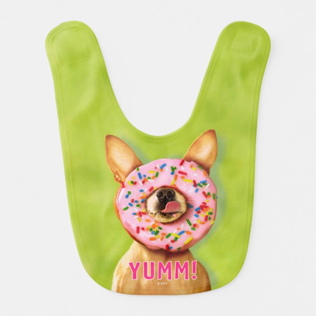 Funny Chihuahua Dog with Sprinkle Donut on Nose Bib (Front)