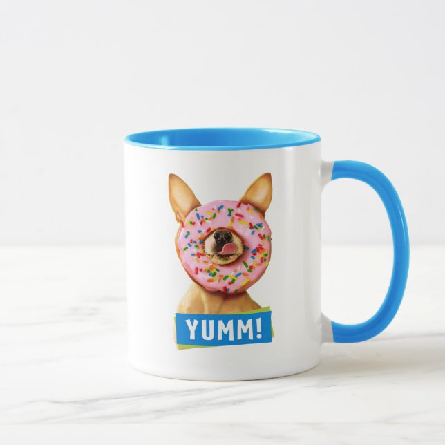Funny Chihuahua Dog with Sprinkle Donut on Nose Mug (Right)