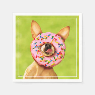 Funny Chihuahua Dog with Sprinkle Donut on Nose Napkins