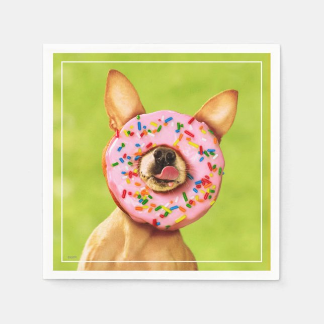 Funny Chihuahua Dog with Sprinkle Donut on Nose Napkins (Front)