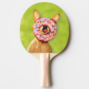 Funny Chihuahua Dog with Sprinkle Donut on Nose Ping Pong Paddle