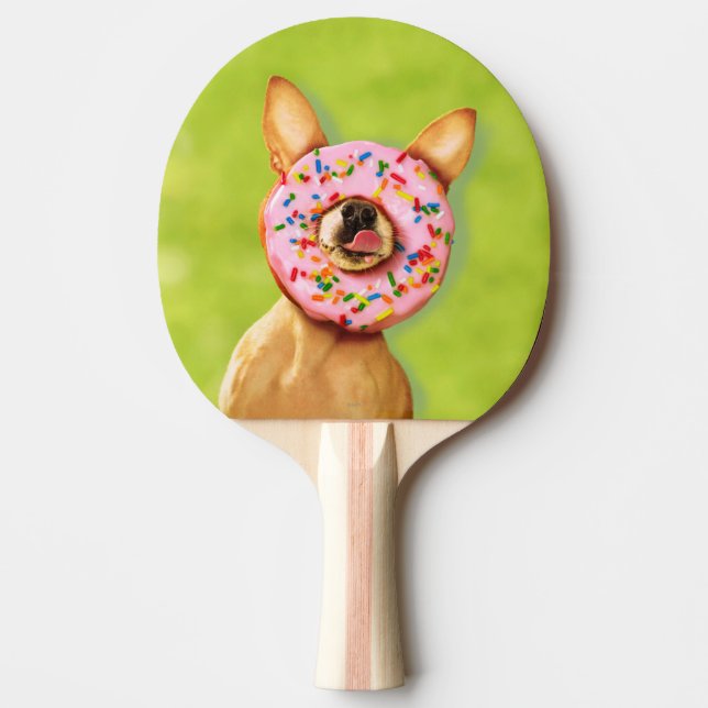 Funny Chihuahua Dog with Sprinkle Donut on Nose Ping Pong Paddle (Front)