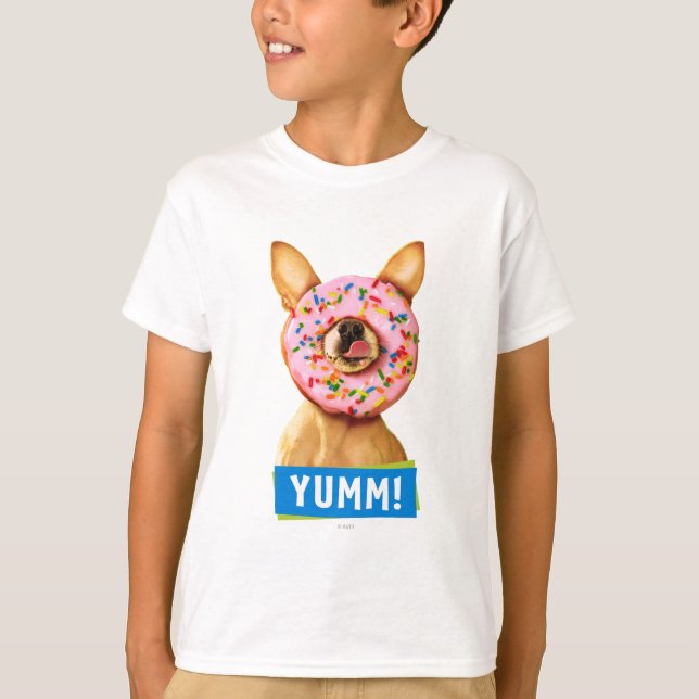 Funny Chihuahua Dog with Sprinkle Donut on Nose T-Shirt (Front)