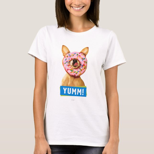 Funny Chihuahua Dog with Sprinkle Donut on Nose T-Shirt (Front)