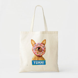 Funny Chihuahua Dog with Sprinkle Donut on Nose Tote Bag
