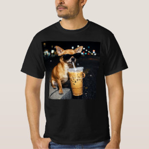 Funny Chihuahua Drinking Iced Coffee Lover Humor T-Shirt