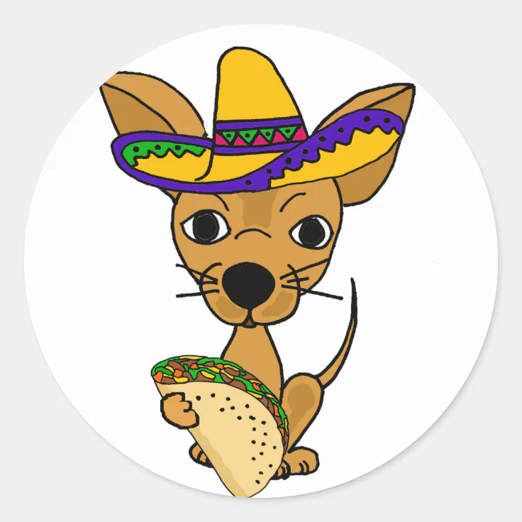 Funny Chihuahua eating Taco Cartoon Classic Round Sticker | Zazzle Funny Chihuahua eating Taco Cartoon Classic Round Sticker | Zazzle